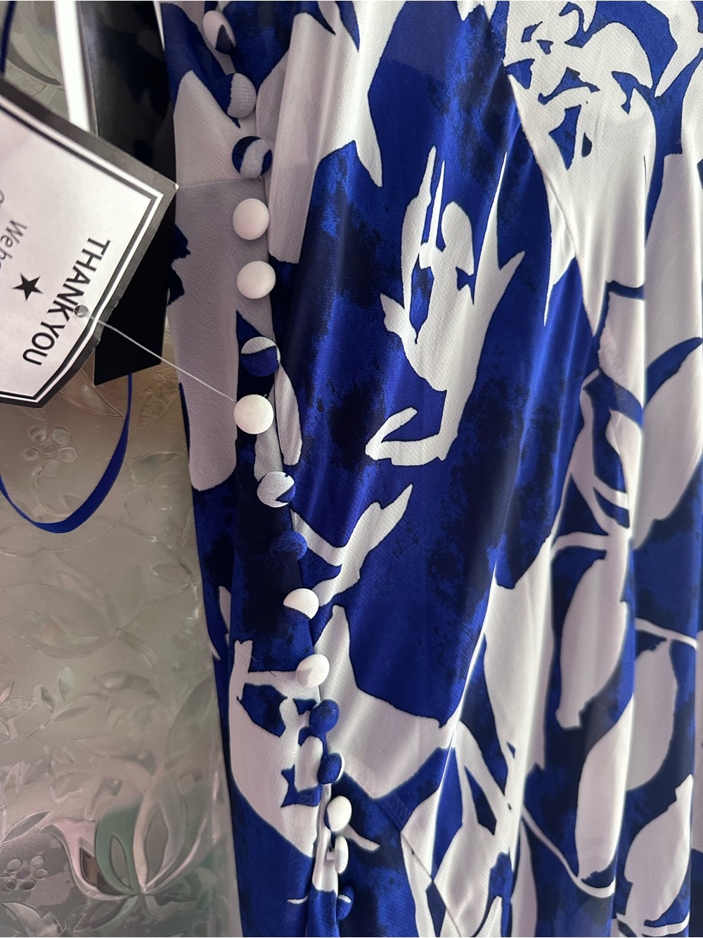 Betsy & Adam White Maxi Dress with Bold Blue Floral Print - Picture 5 of 6